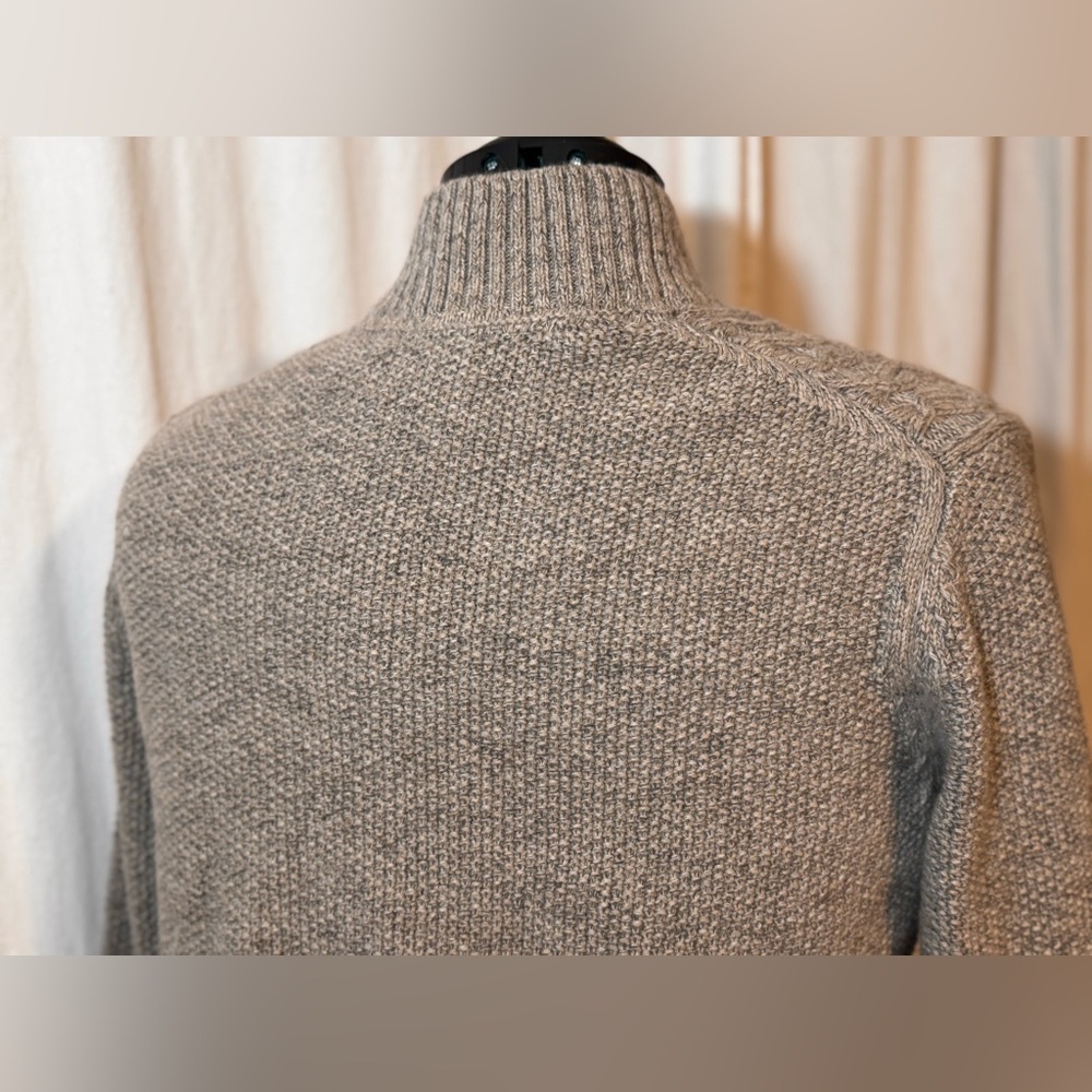 VTG Joseph Abboud Men's M Tan Grey Heather Wool Blend Fisherman Grandpa Sweater - Picture 7 of 14